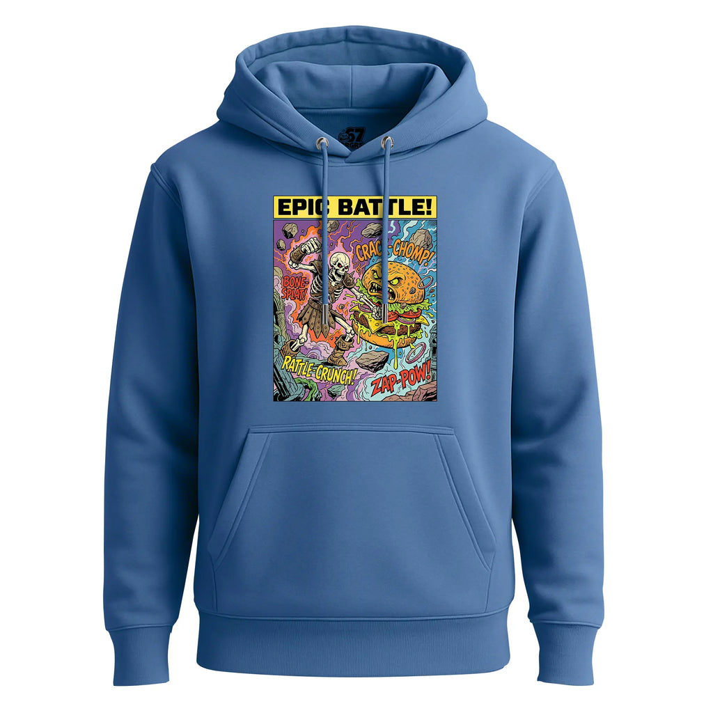 Sweatshirt Skeleton vs. Burger-Beast
